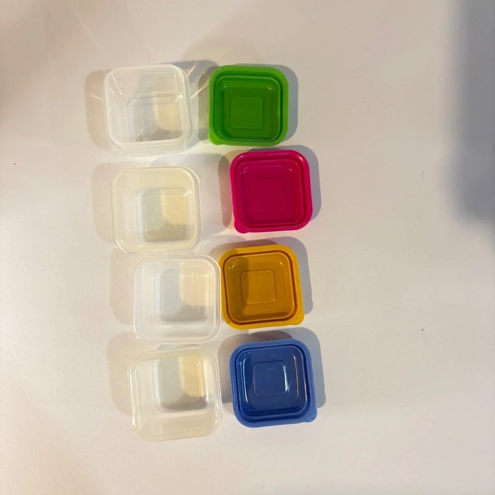 Vintage Mini Square Food Storage Containers Set of 4 Colorful Lids